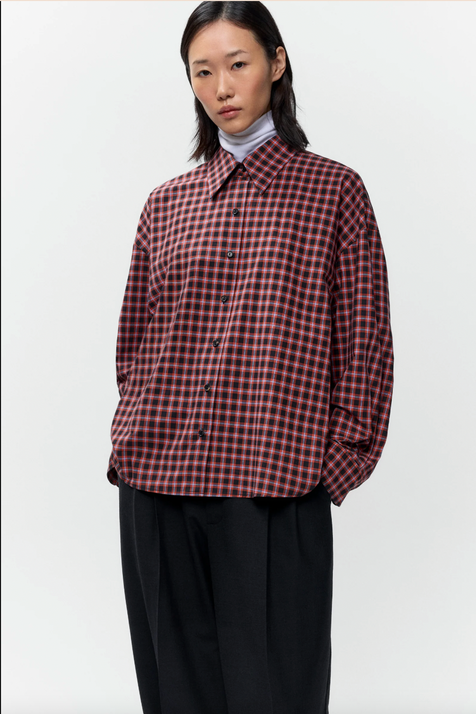 Checked Oversized Shirt, Orange/Black