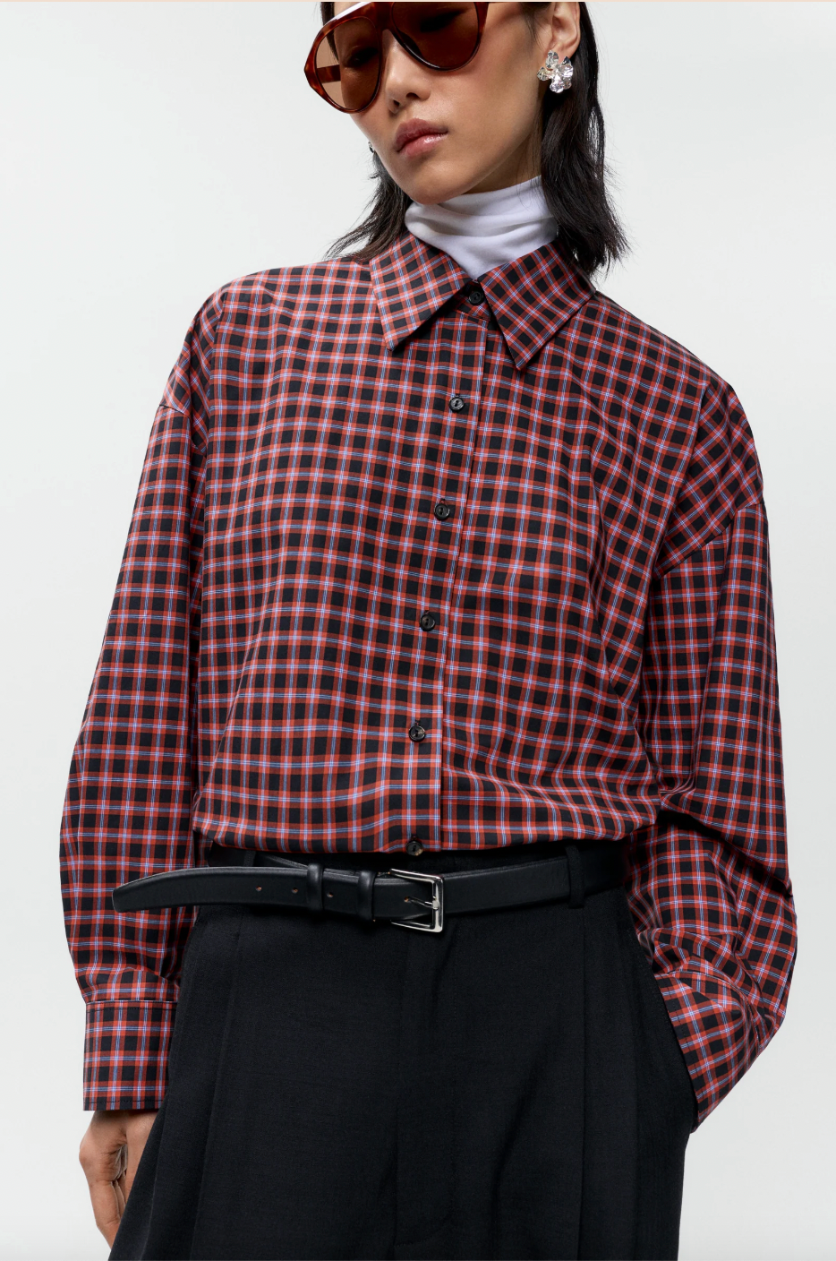 Checked Oversized Shirt, Orange/Black