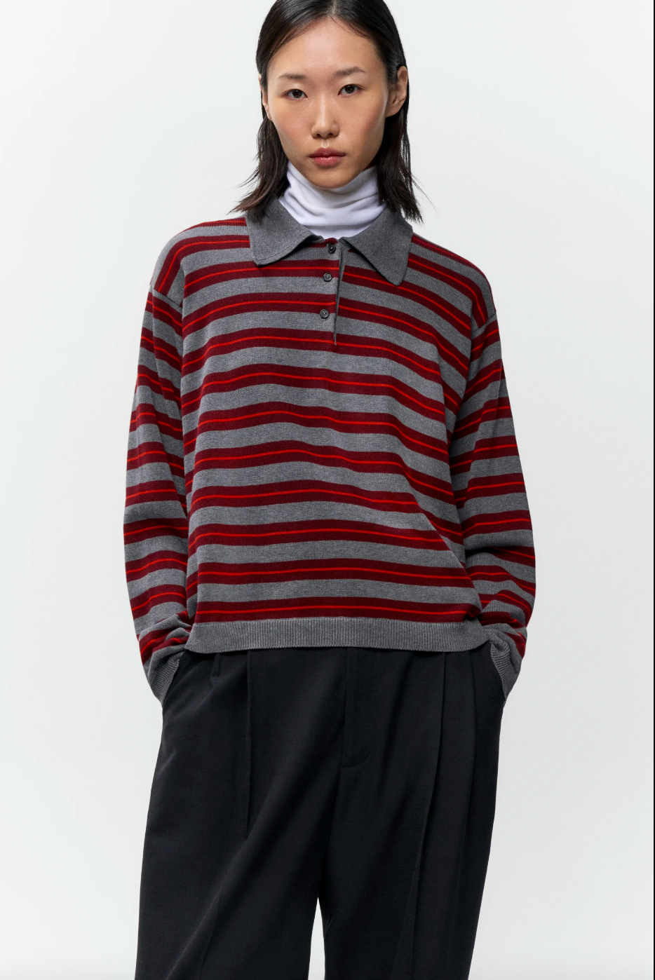 Organic Cotton Striped Polo, Burgandy