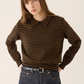 Nadia Stripe Polo Sweater, Navy / Caramel