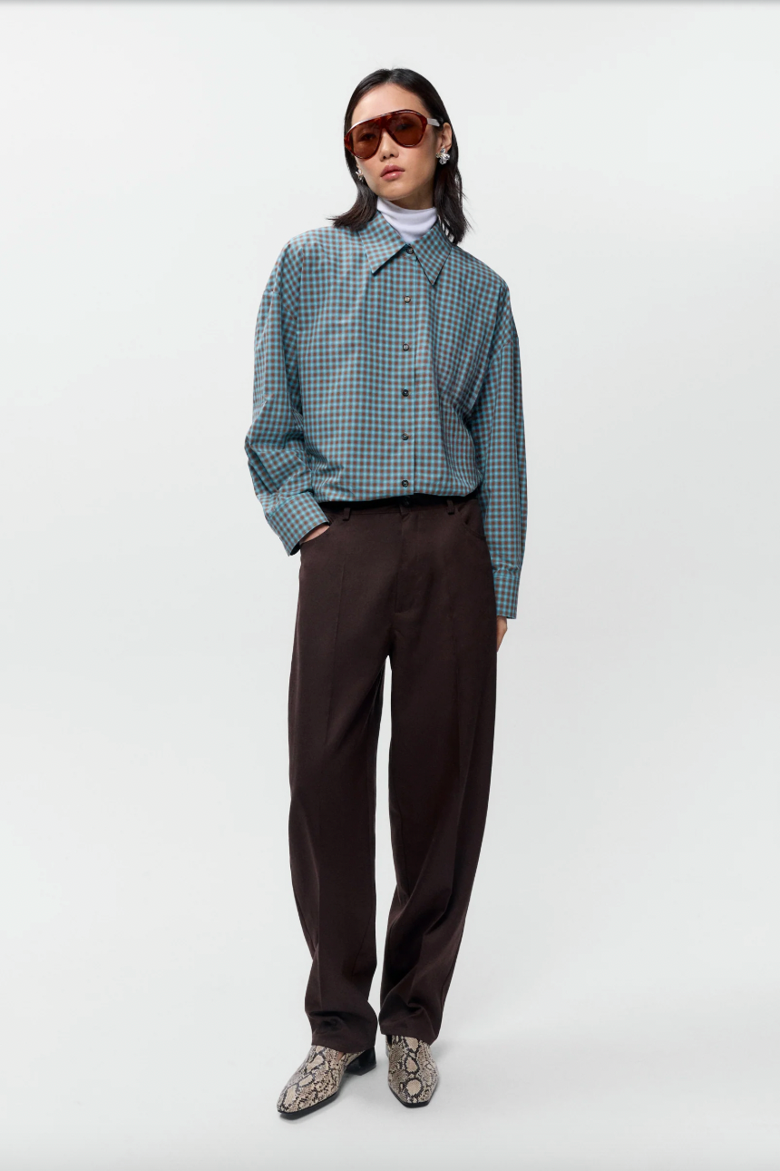 Checked Oversized Shirt, Turquoise/Orange