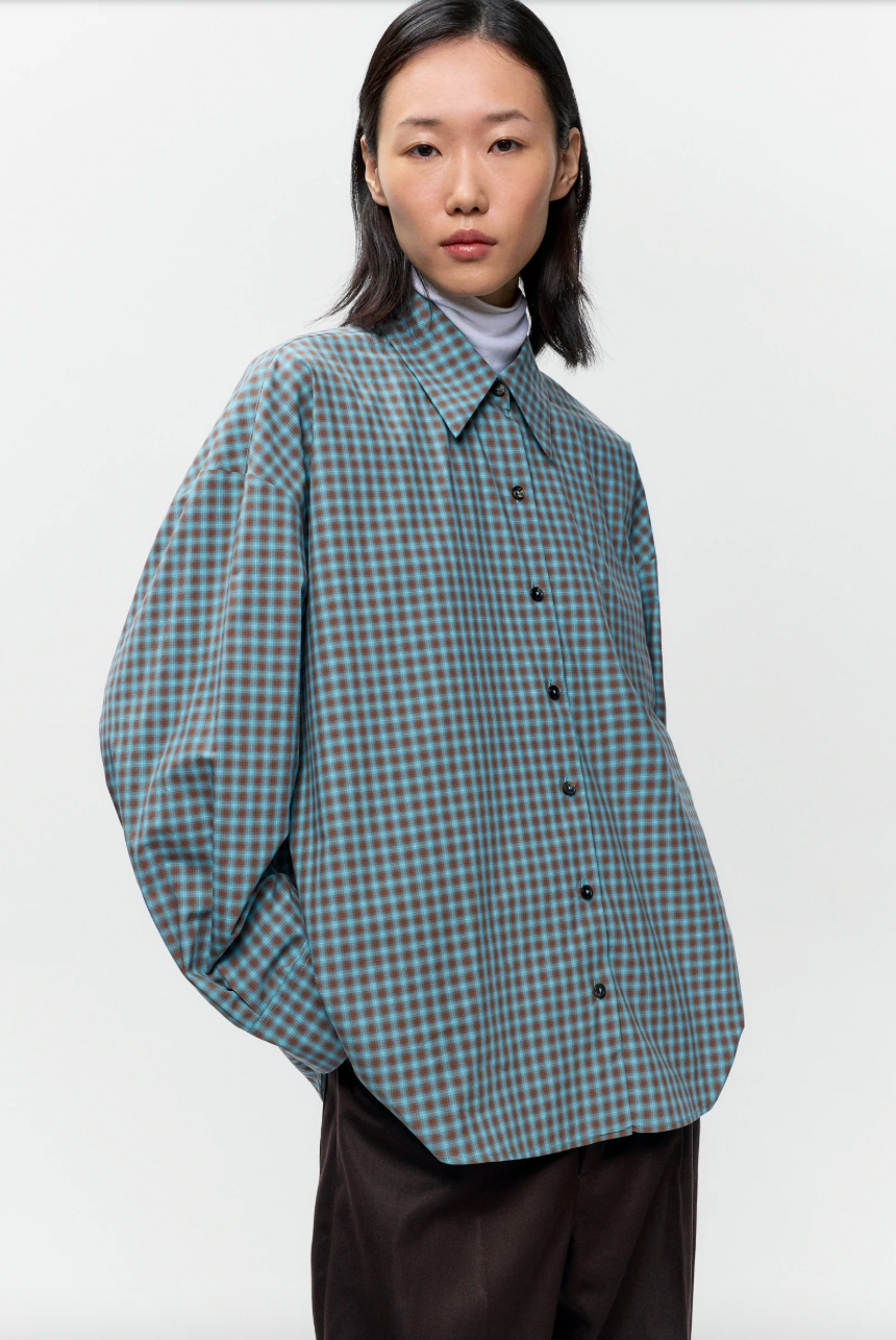 Checked Oversized Shirt, Turquoise/Orange