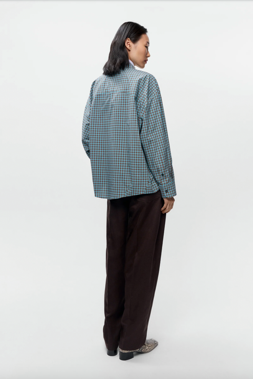 Checked Oversized Shirt, Turquoise/Orange