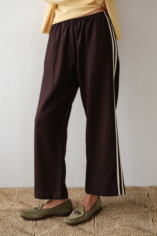 Linen Stripe Crop Racer Pant, Espresso