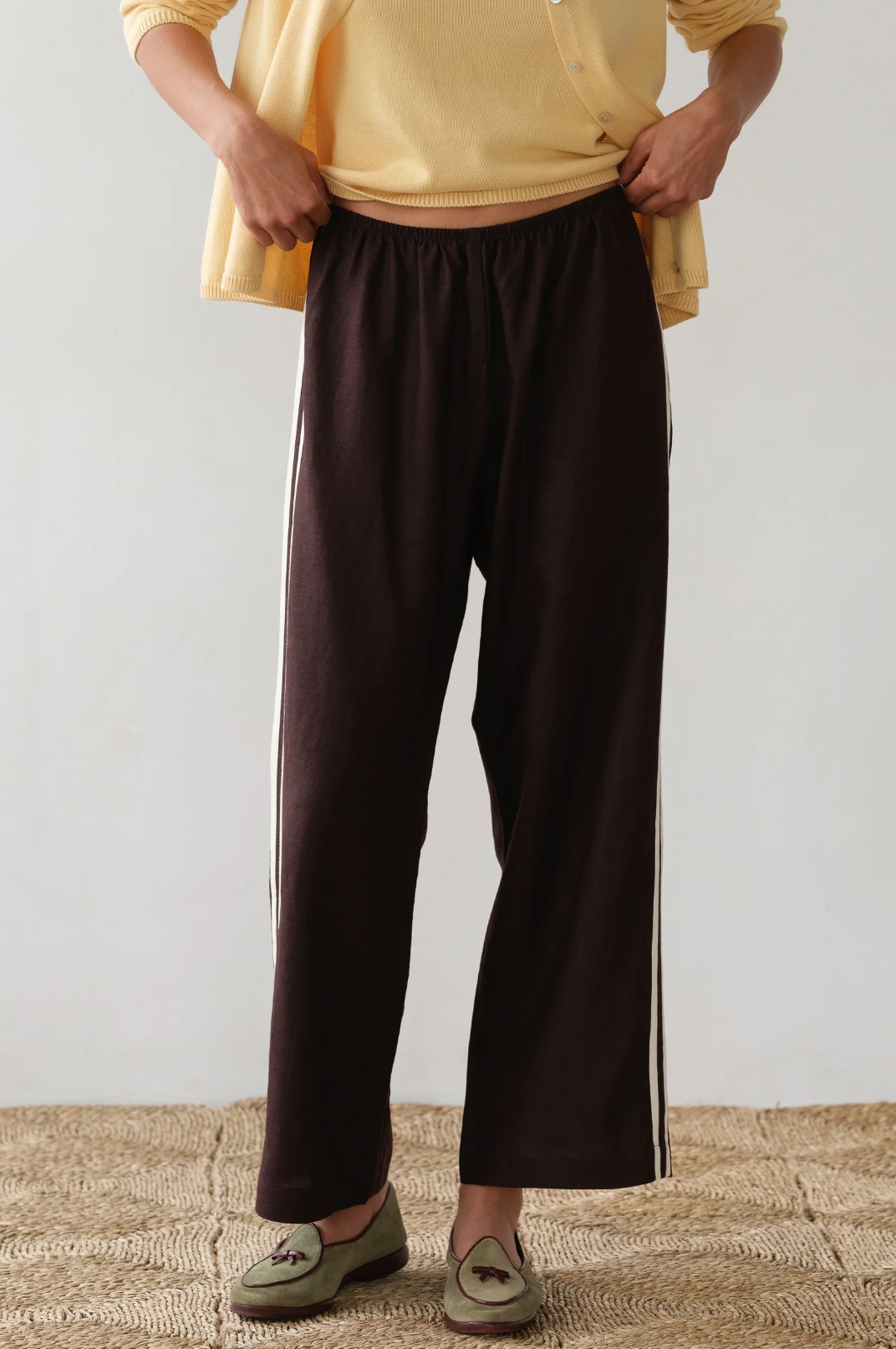 Linen Stripe Crop Racer Pant, Espresso