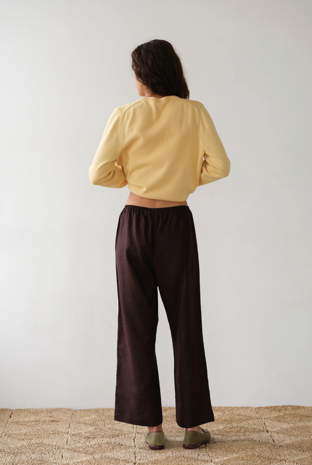 Linen Stripe Crop Racer Pant, Espresso