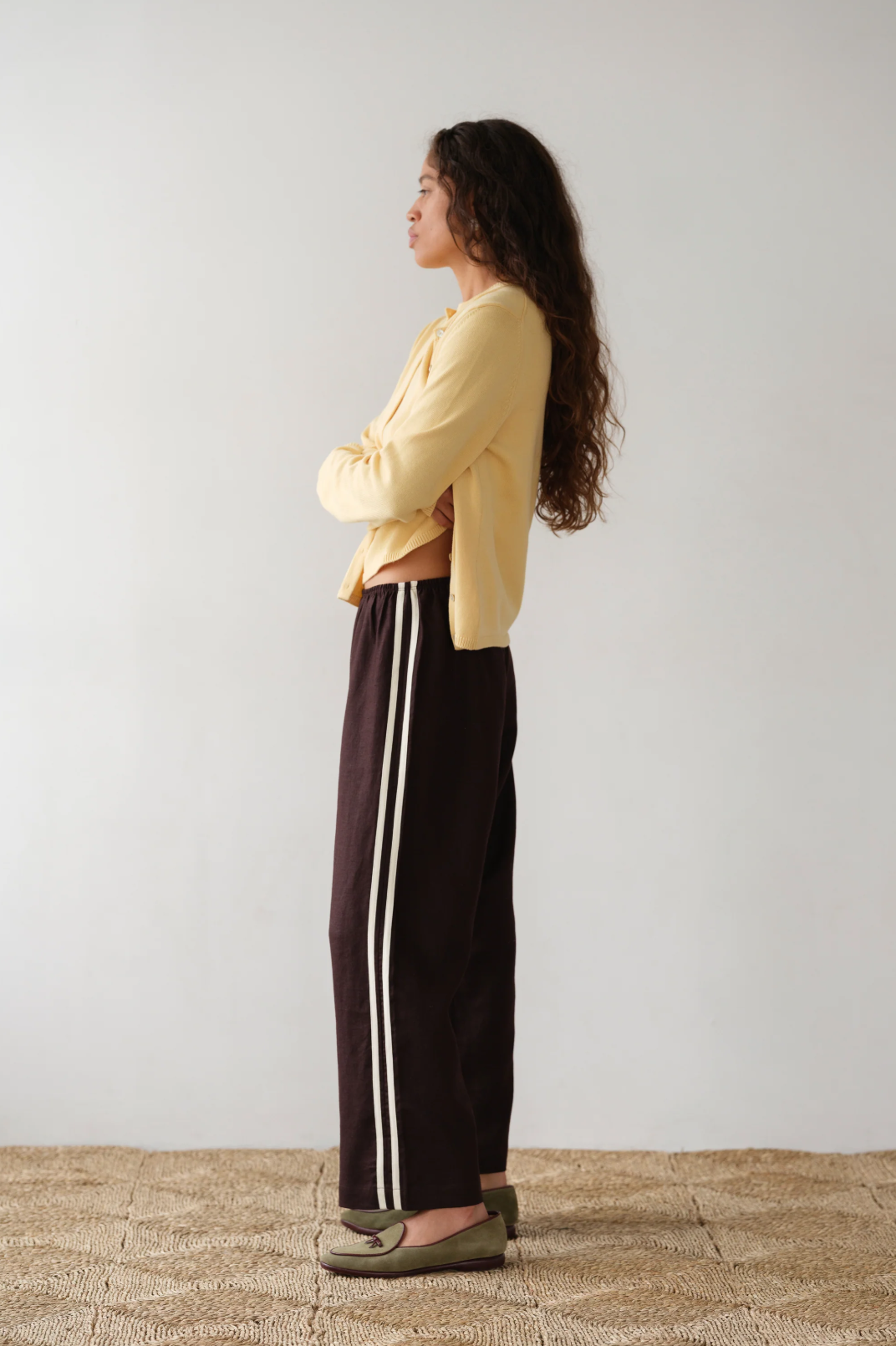 Linen Stripe Crop Racer Pant, Espresso