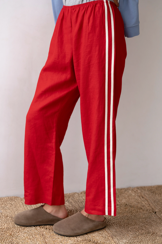 Linen Stripe Crop Racer Pant, Bell Pepper