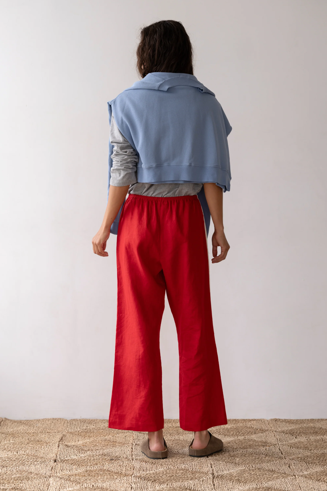 Linen Stripe Crop Racer Pant, Bell Pepper