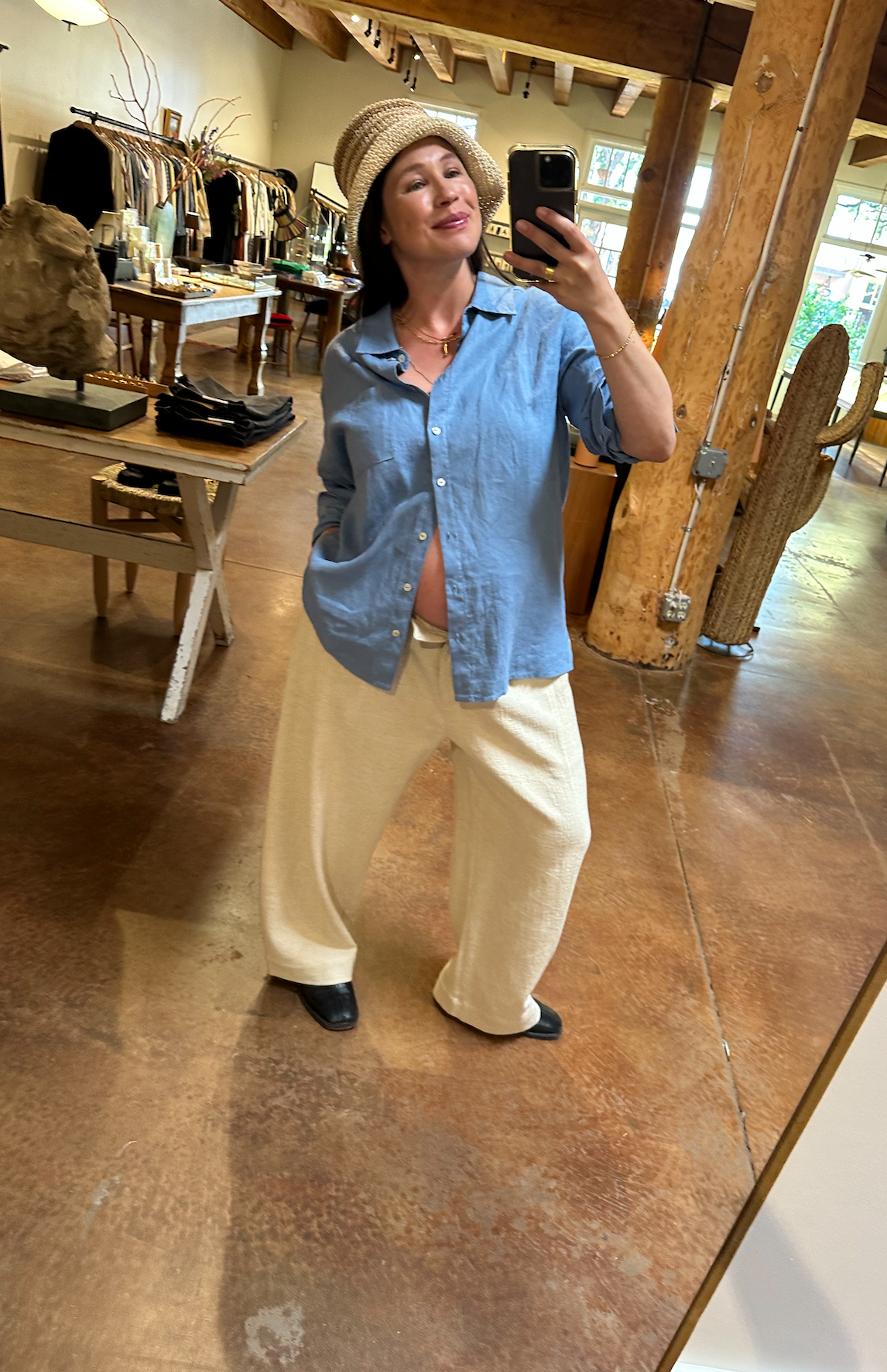 Linen Relaxed Shirt, Cornflower