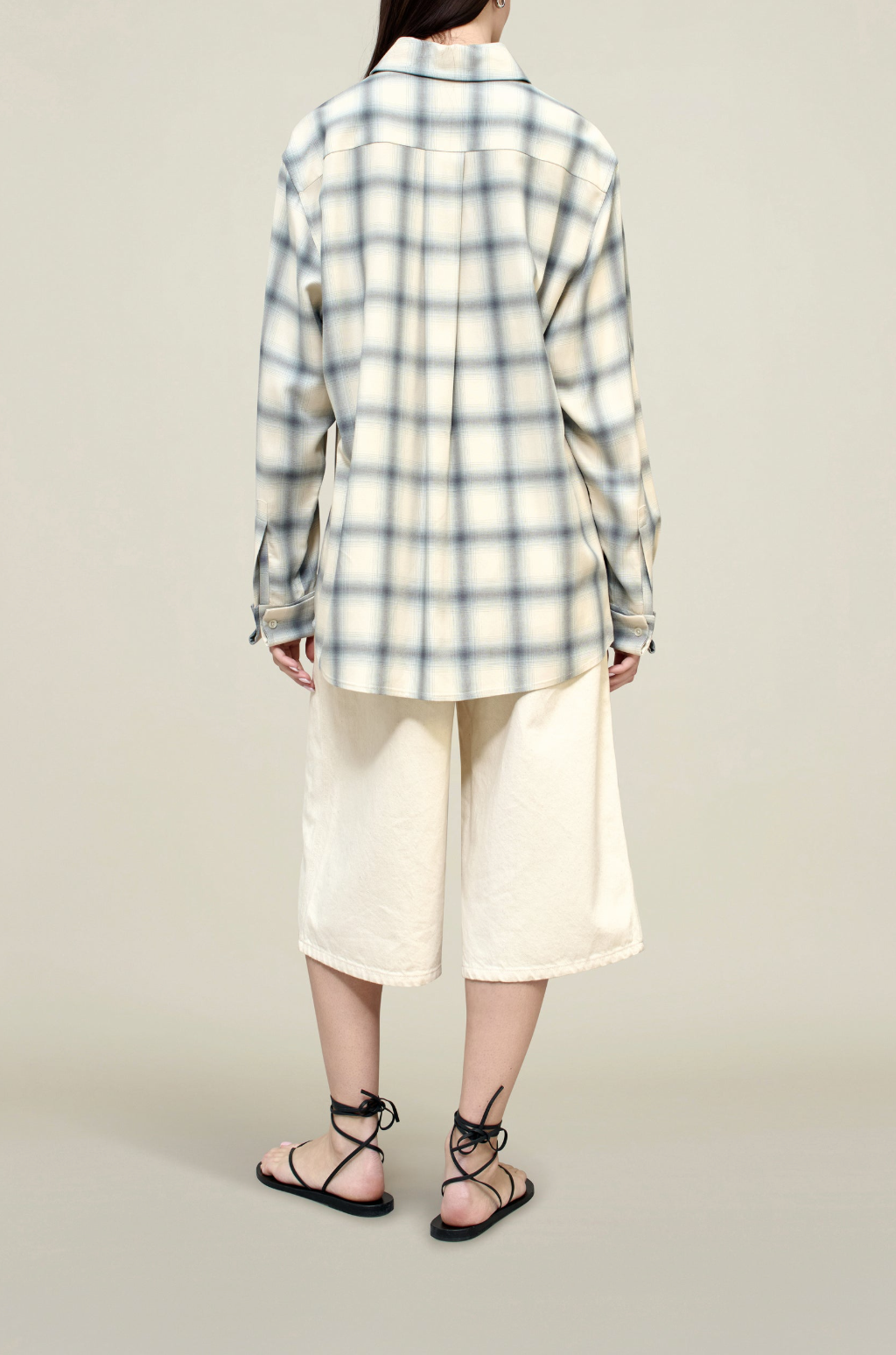 Chloe Bid Button Down, Ivory/Grey Plaid