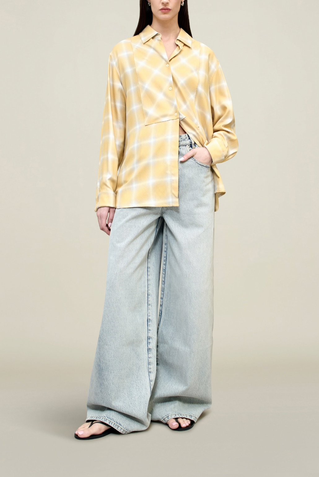 Chloe Bib Button Down, Yellow/Blue Plaid