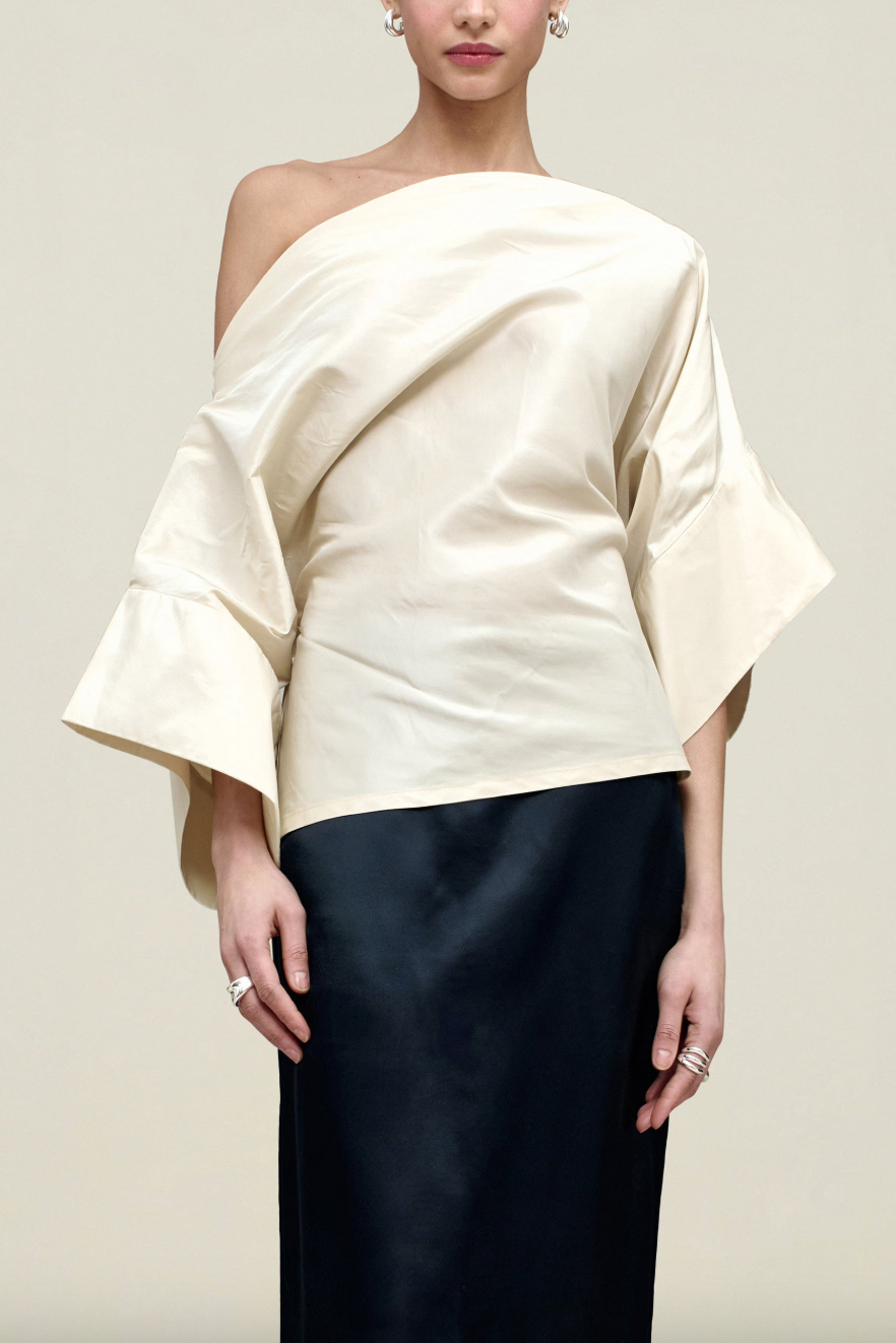 Norene Top in Silk Taffeta, Ivory