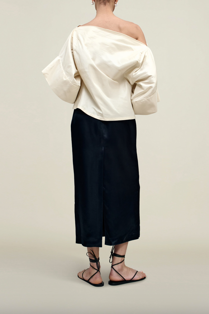 Norene Top in Silk Taffeta, Ivory