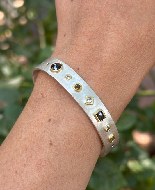 Diamond and Silver Mosaic Cuff