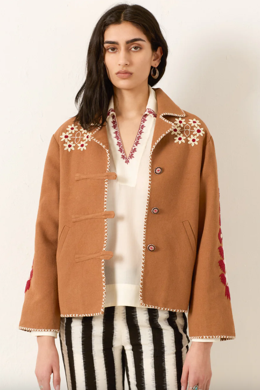 Western Cactus Bloom Jacket, White Cactus