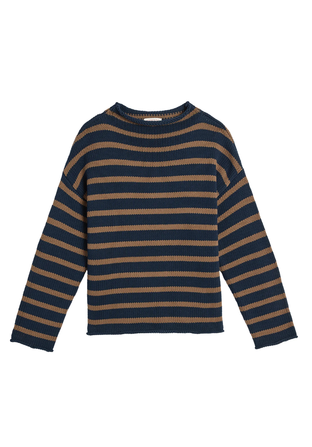 Lamis Stripe Cotton Sweater, Navy & Mocha