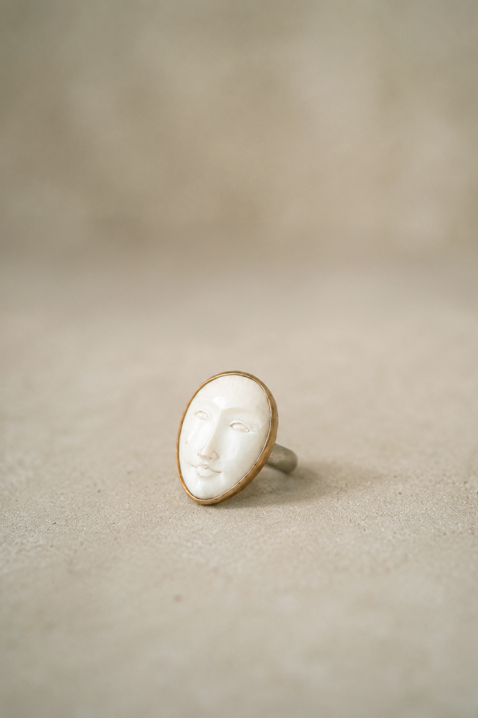 Carved Face Bone Ring