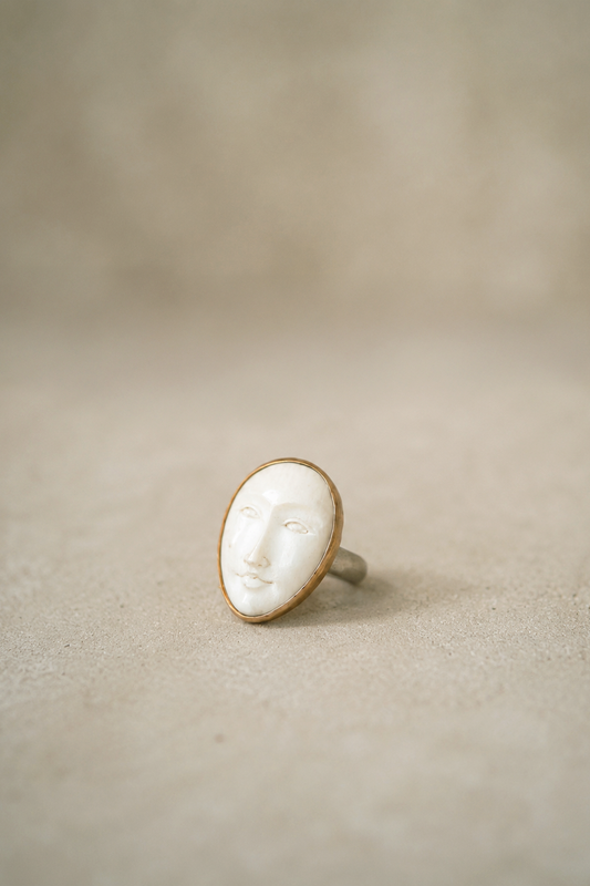 Carved Face Bone Ring