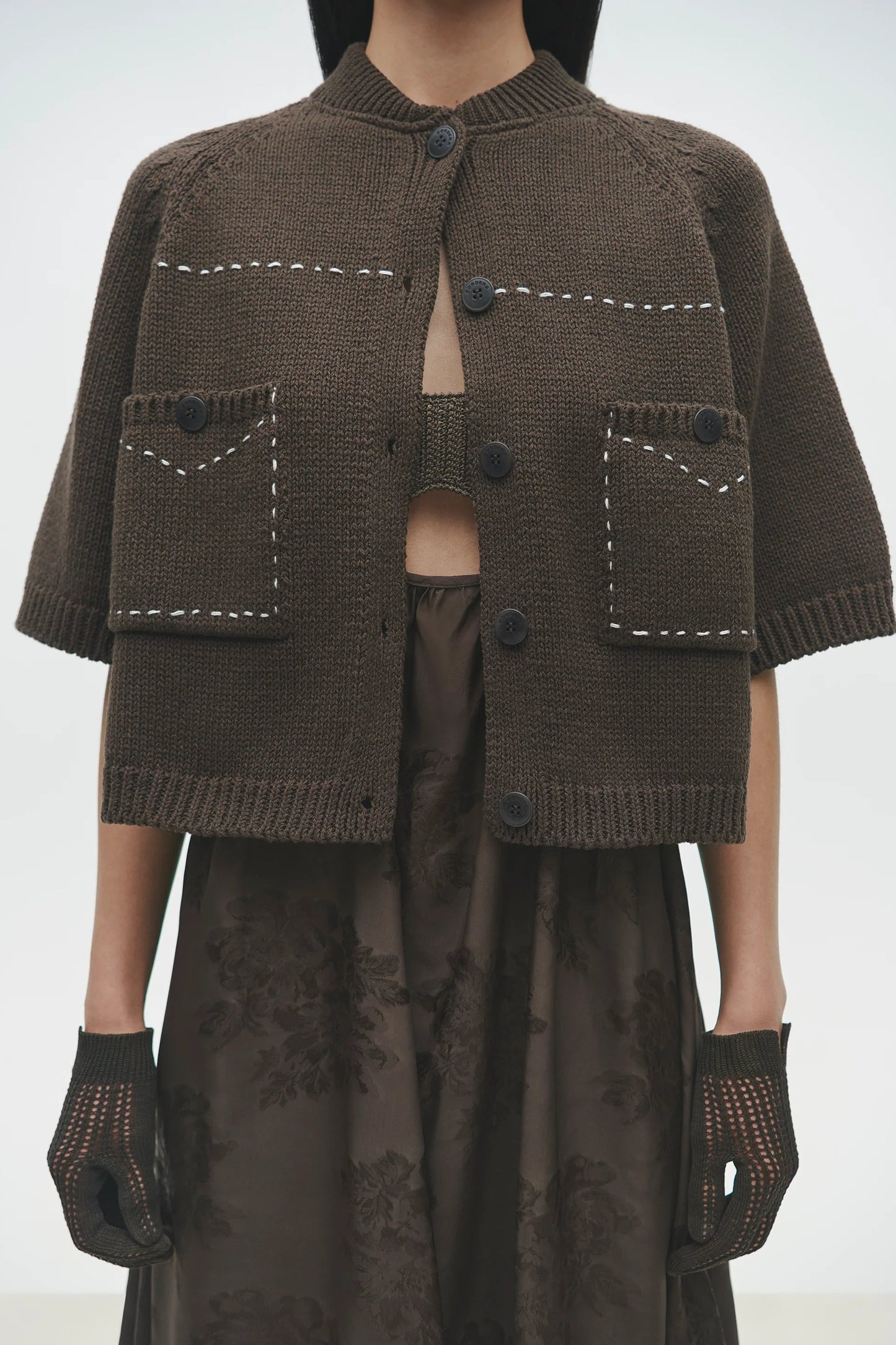 Cotton Stitched Top, Brown