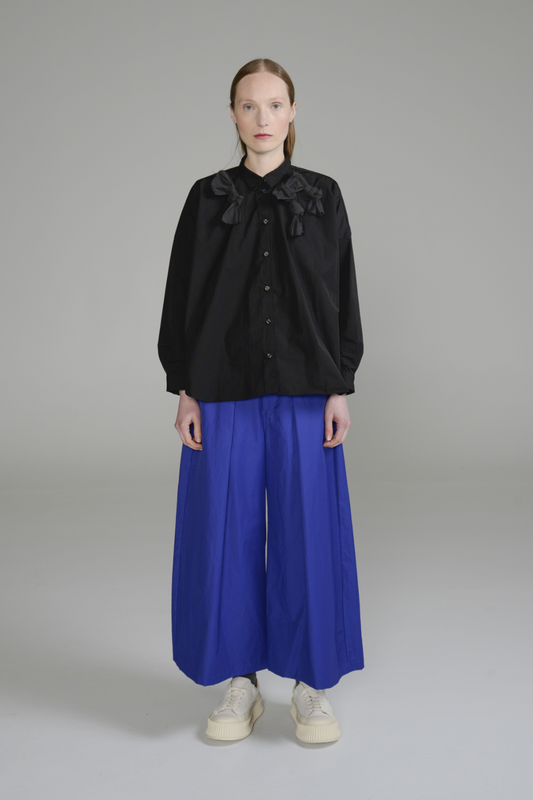 Fabiana Pigna black poplin bow collar blouse