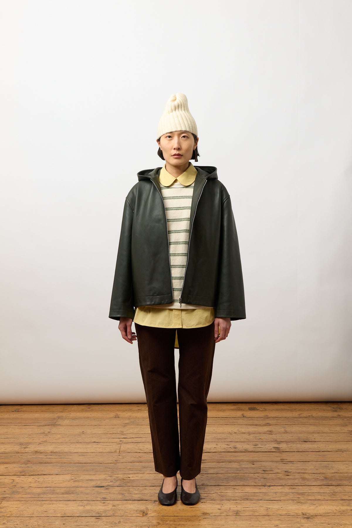 Leather Zip-Up Hoodie, Olive