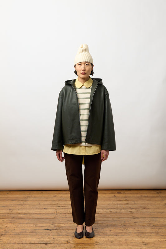 Leather Zip-Up Hoodie, Olive