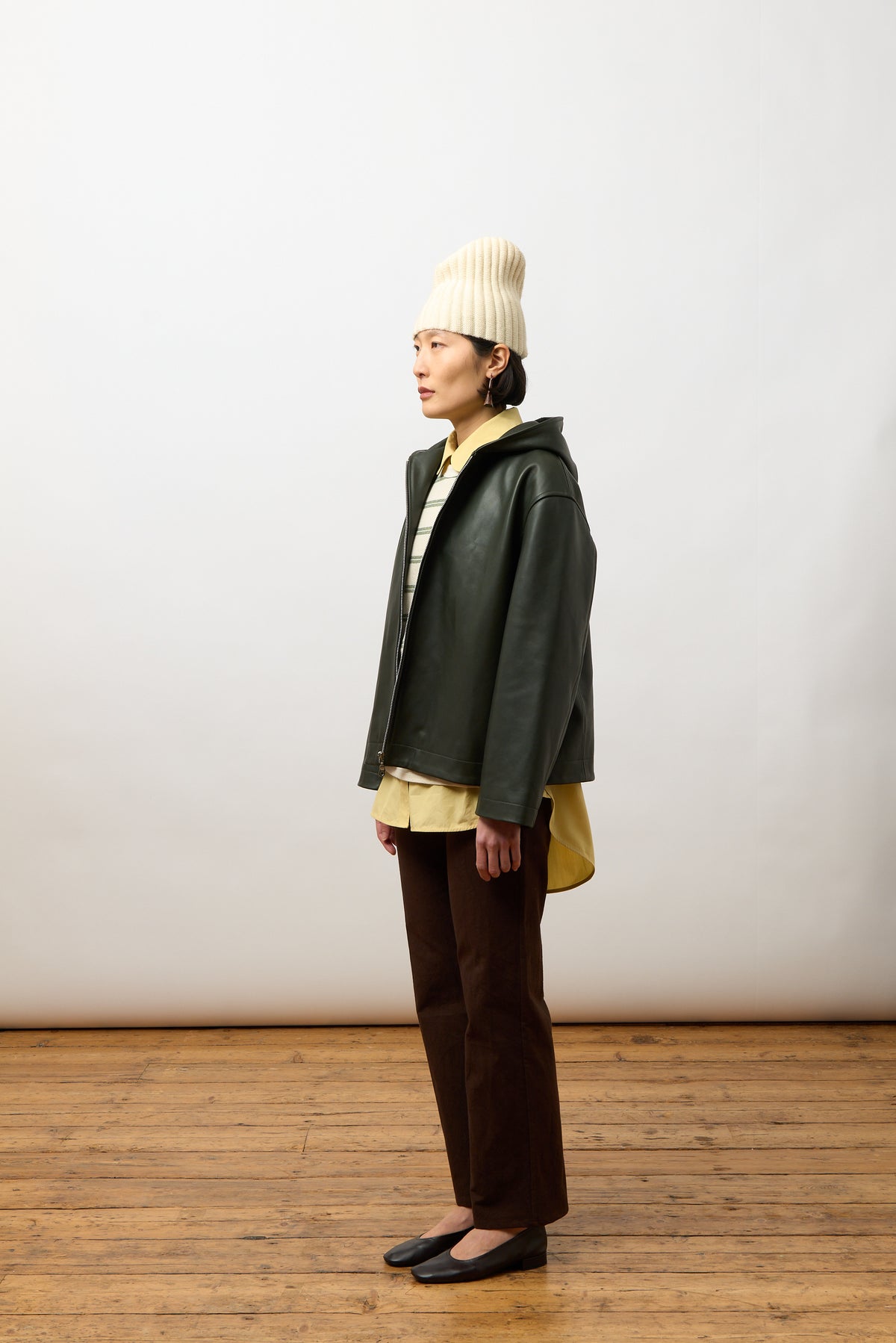 Leather Zip-Up Hoodie, Olive