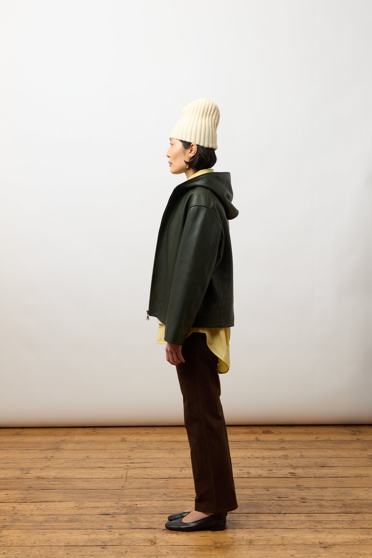 Leather Zip-Up Hoodie, Olive