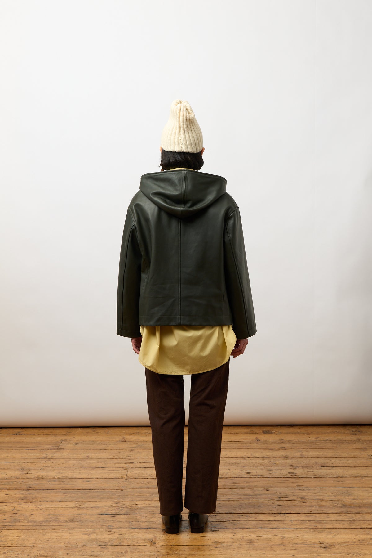 Leather Zip-Up Hoodie, Olive