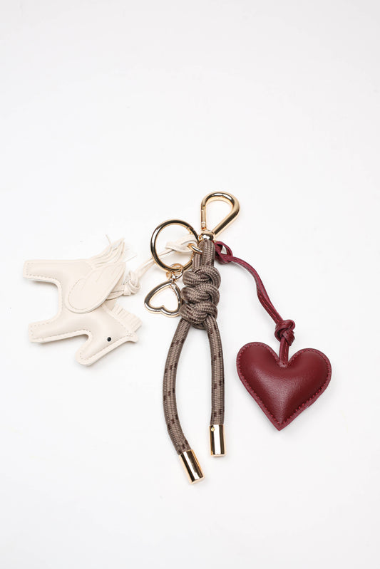 Bag Charm - Burgundy heart & white horse
