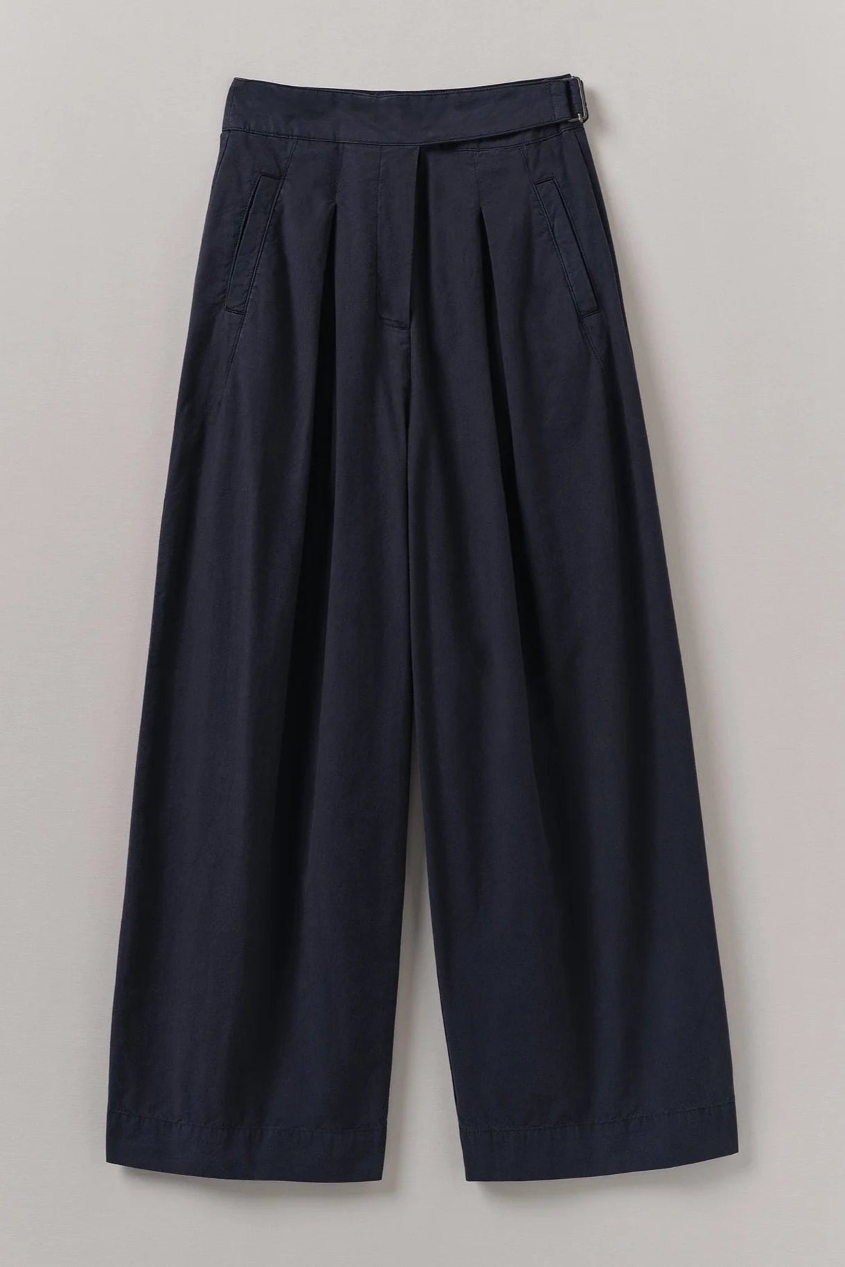 Belted Cotton Wide Leg Trouser, Raven Blue