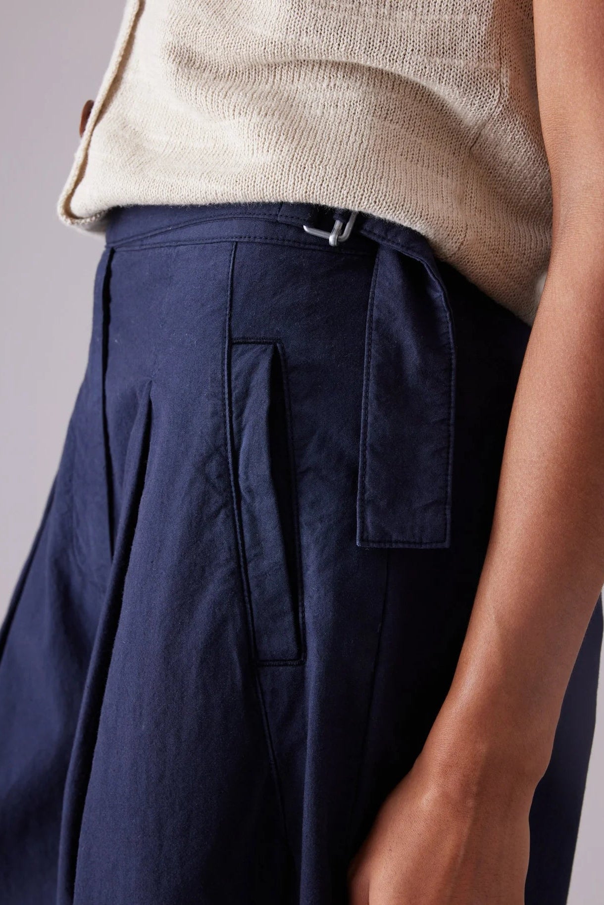 Belted Cotton Wide Leg Trouser, Raven Blue