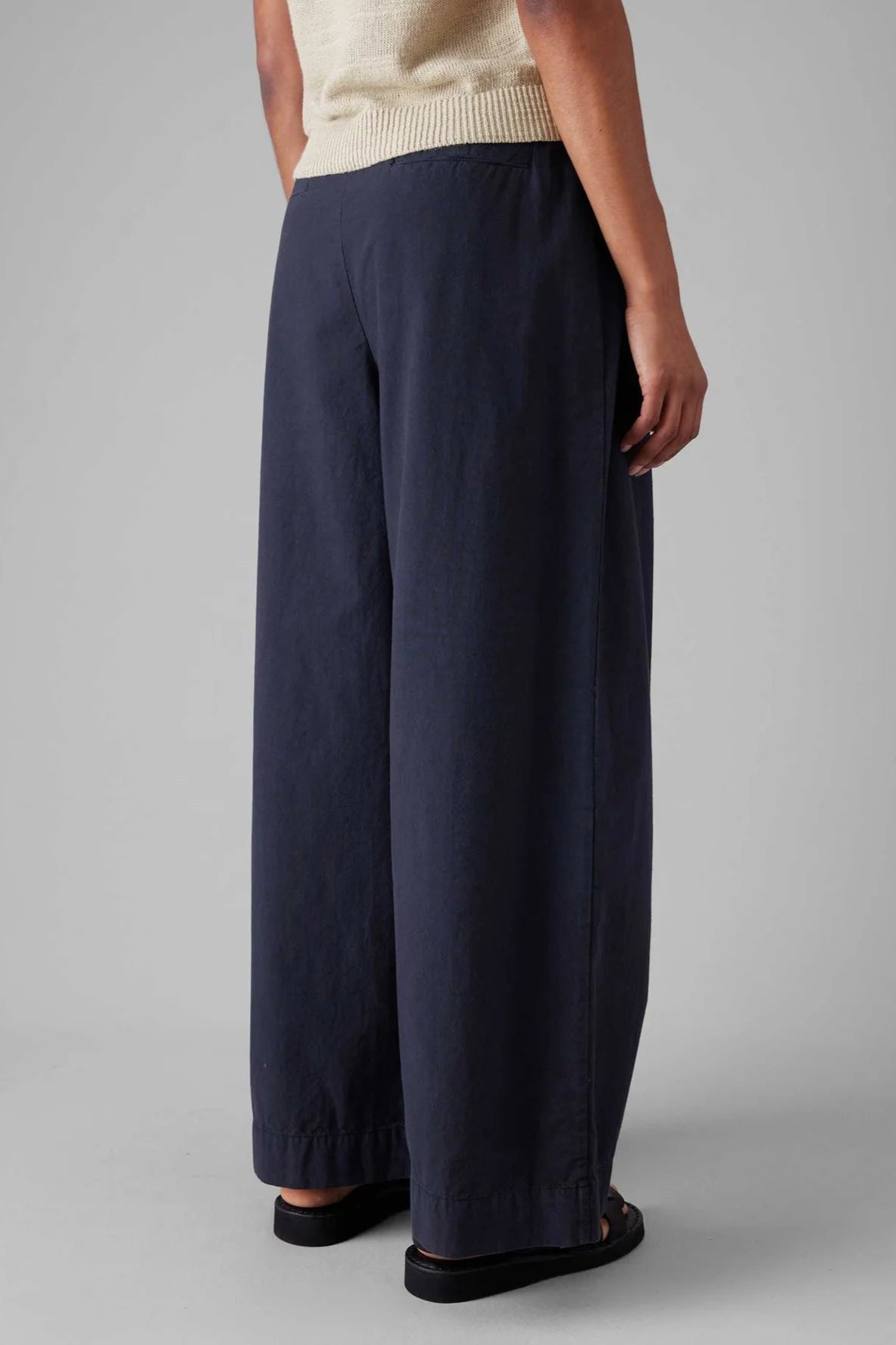 Belted Cotton Wide Leg Trouser, Raven Blue