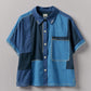 Hand Embroidered Cotton Patchwork Shirt, Mixed Blues