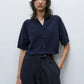 Cotton Buttoned Up Top, Navy
