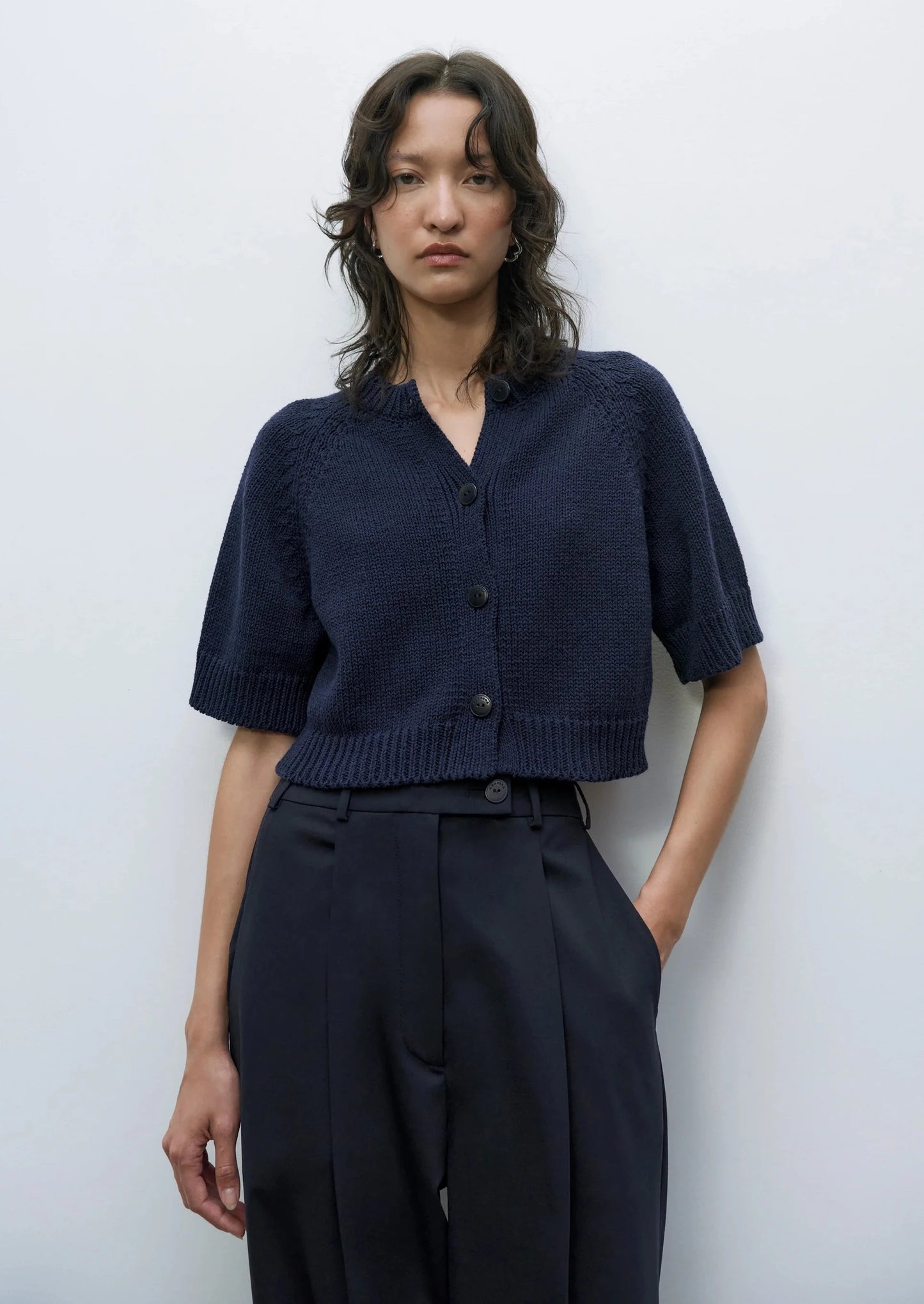 Cotton Buttoned Up Top, Navy