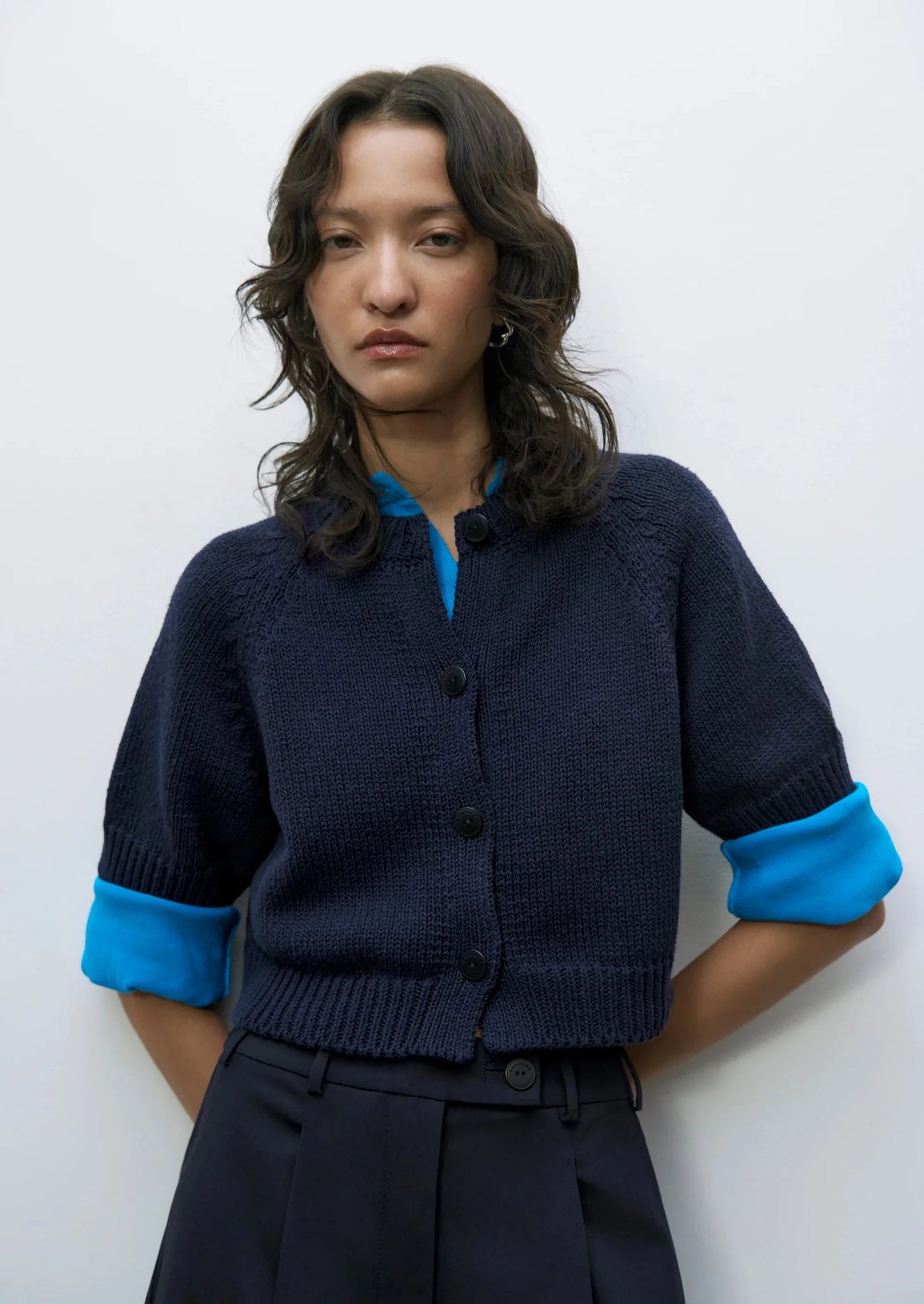 Cotton Buttoned Up Top, Navy