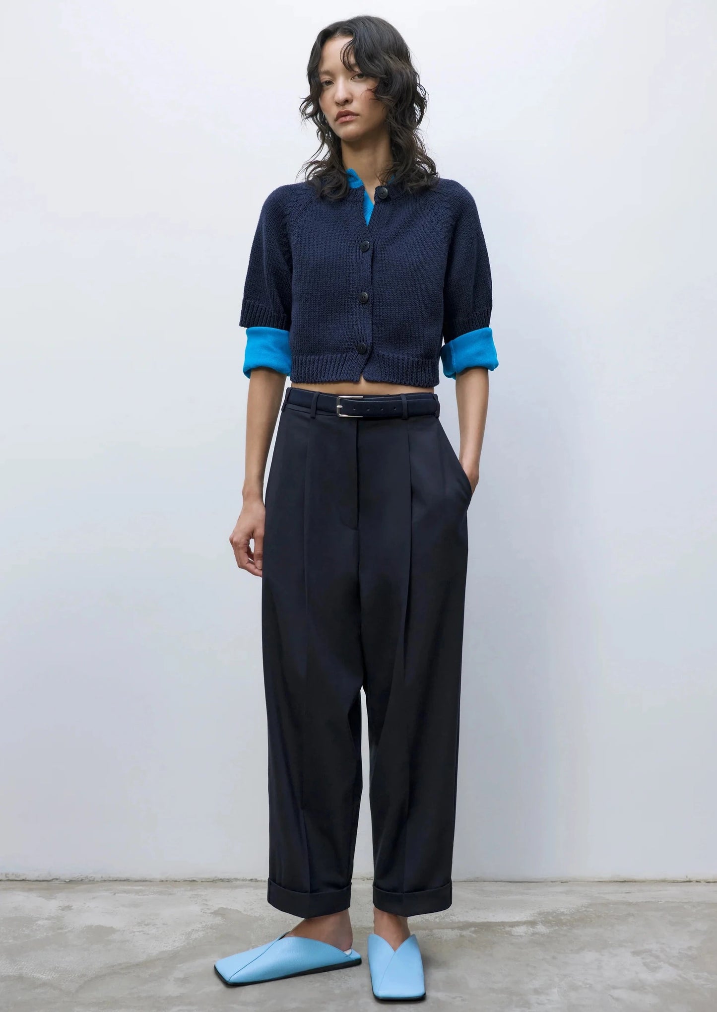 Cotton Buttoned Up Top, Navy