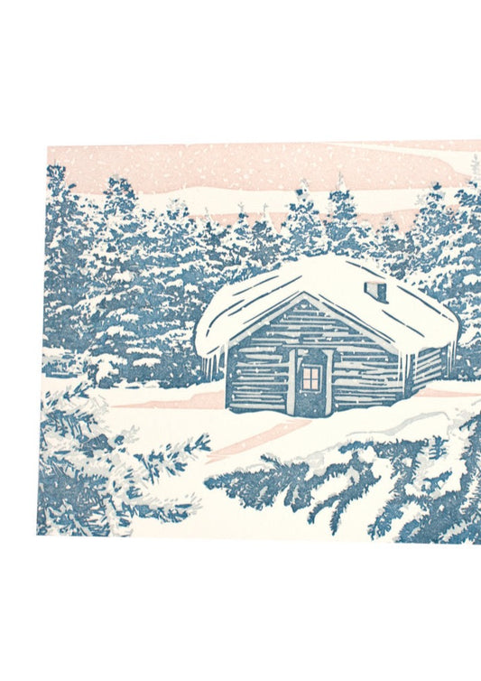 Cabin Woodblock Print Card