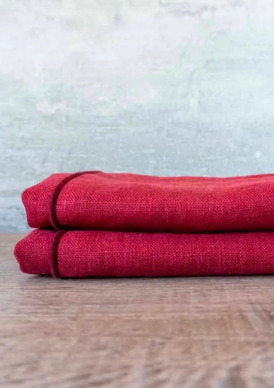 100% Linen Christmas Red Cloth Dinner Napkins, Set of 2