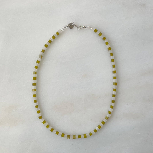 Lime Check Cube Necklace 16"