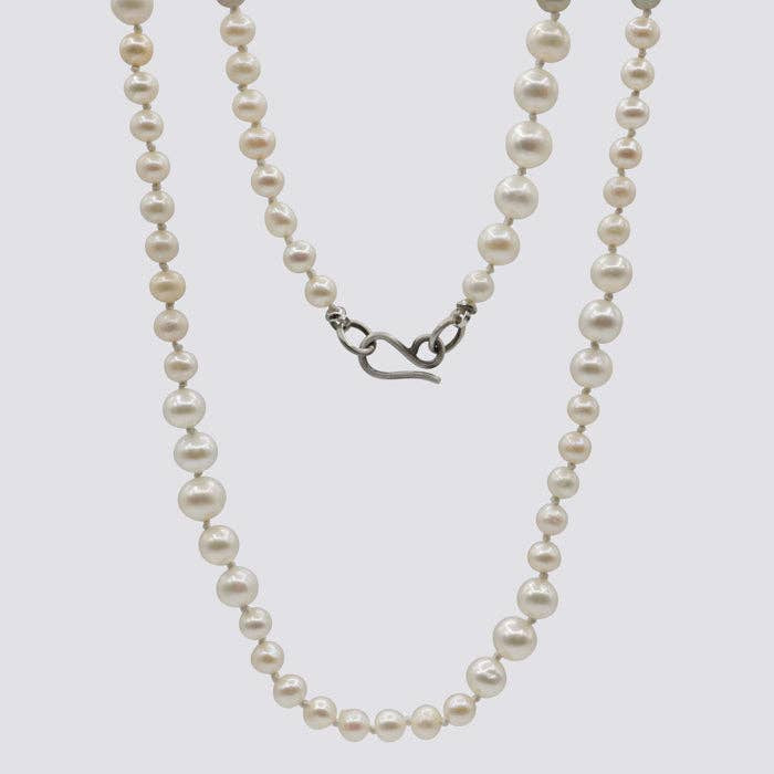 15" Knotted White Pearl Necklace
