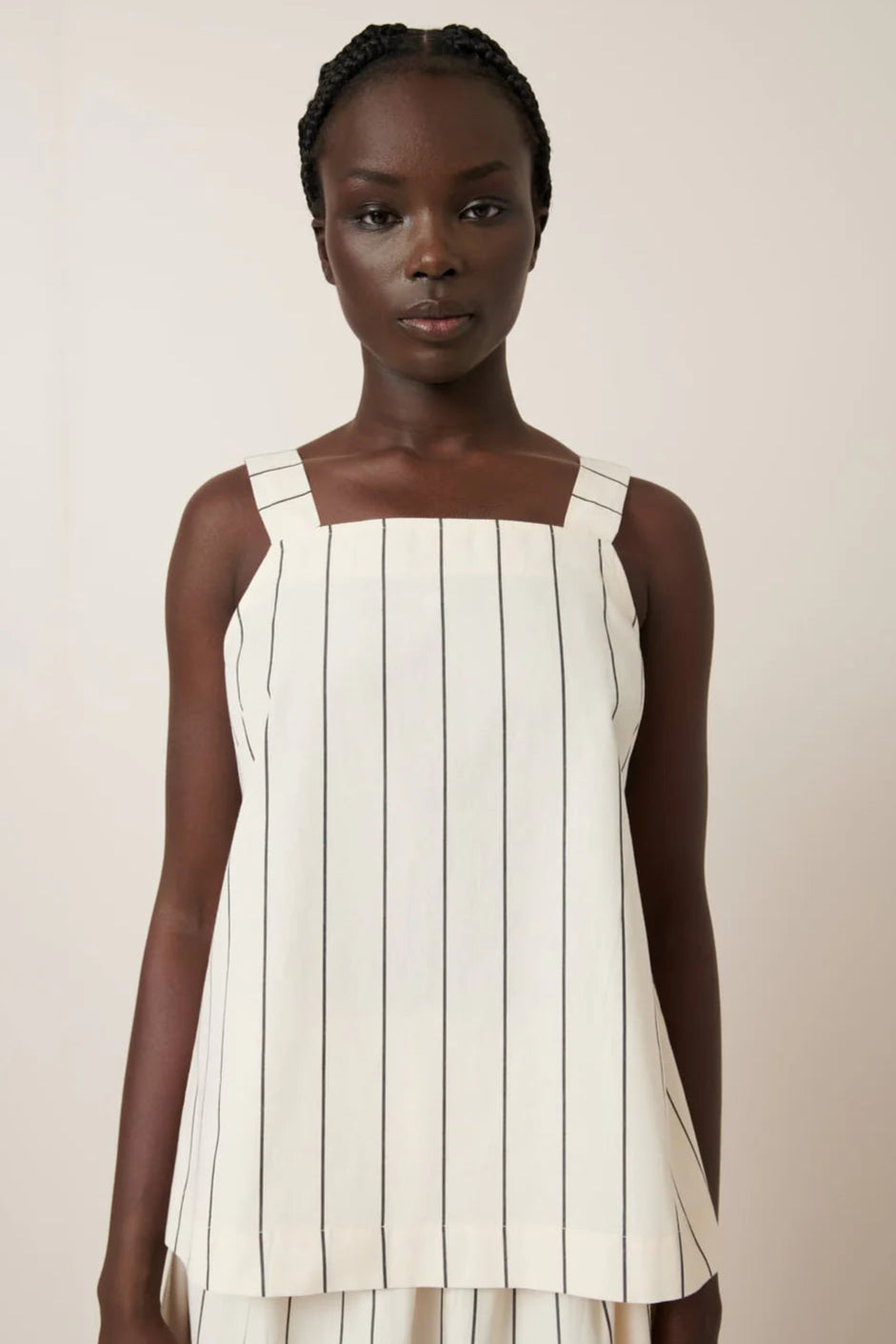 Elle Top, Greige Pinstripe