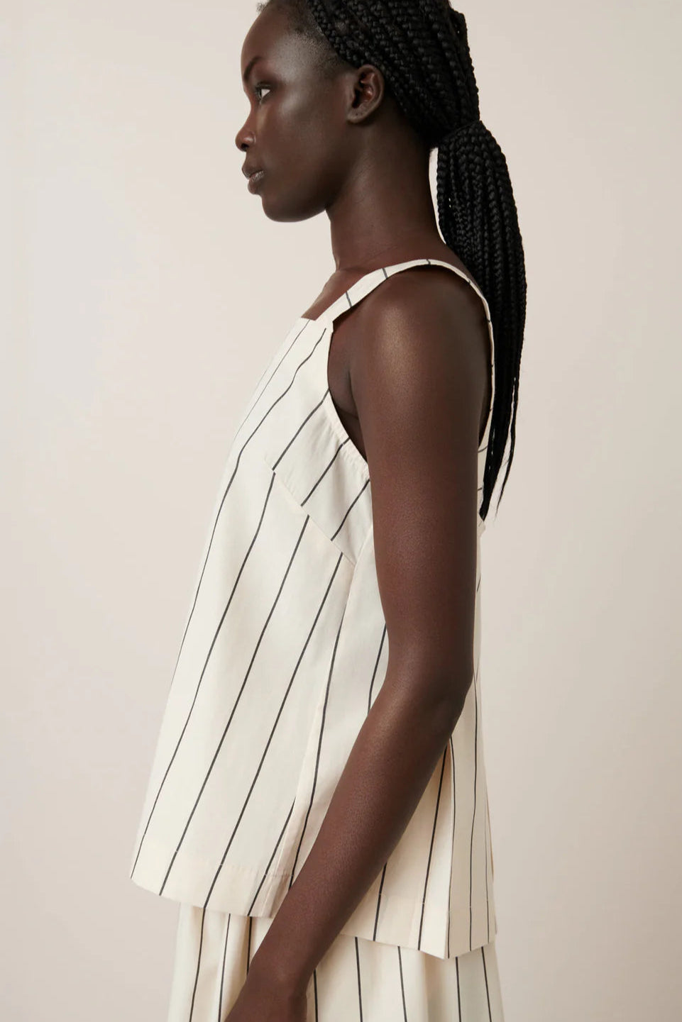 Elle Top, Greige Pinstripe