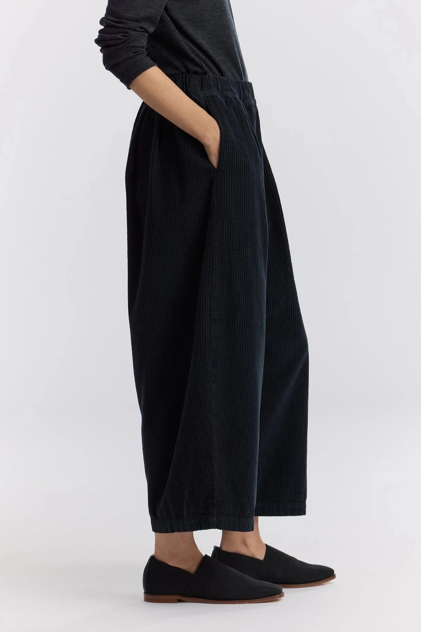 Corduroy Wide Pants, Dark Grey