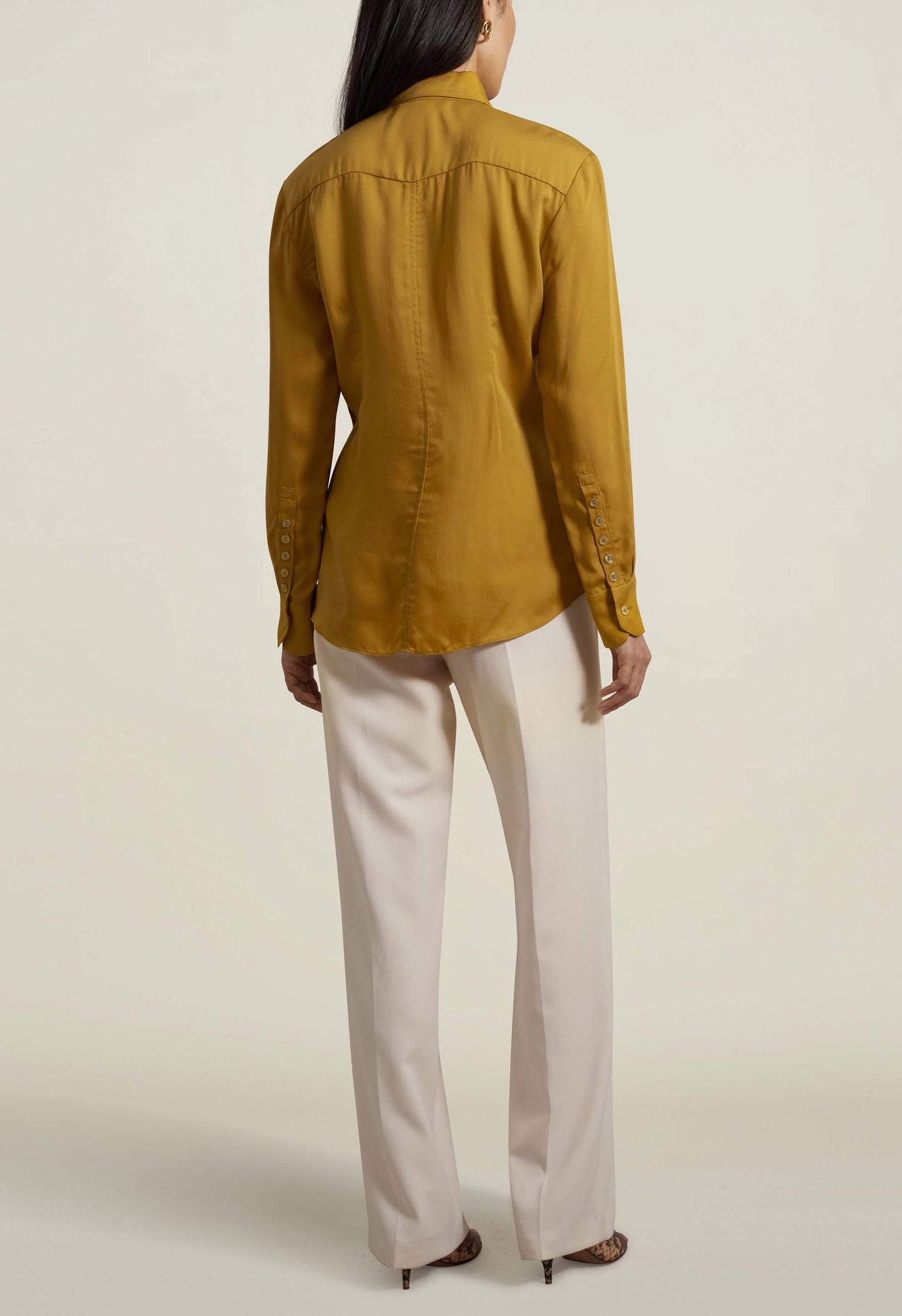 Lea Slim Blouse with Tie, Chartreuse