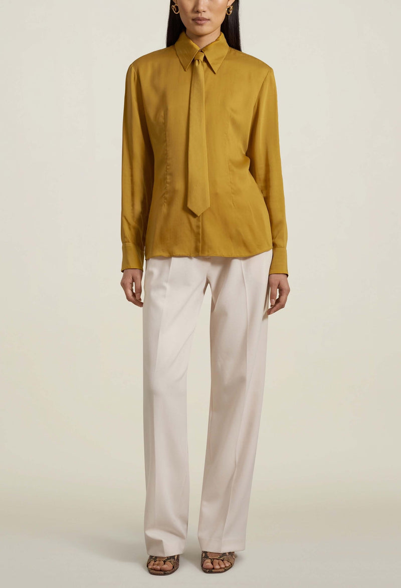 Lea Slim Blouse with Tie, Chartreuse