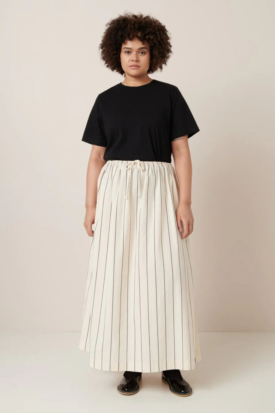 Linear Skirt, Greige Pinstripe