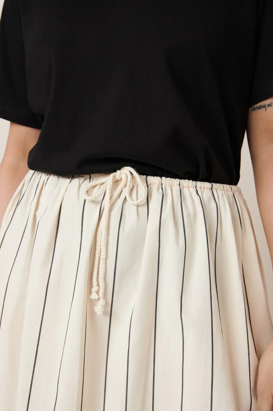 Linear Skirt, Greige Pinstripe